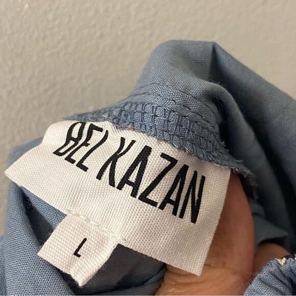 Anthropologie Bel Kazan Blue Floral Evie wide leg jumpsuit l organic cotton L - Picture 14 of 16